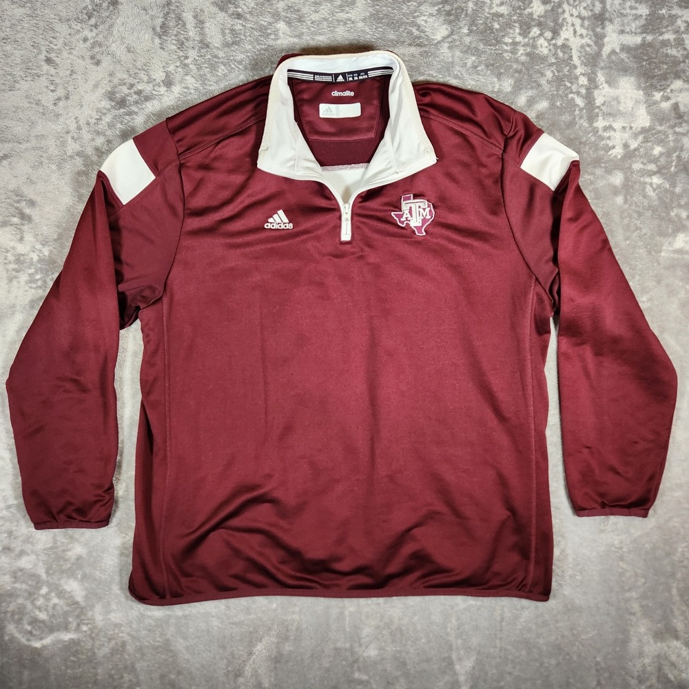 Adidas Golf‎ Quarter Zip Mens 2XL Climalite Red White Long Sleeve 2014 Aggie A&M